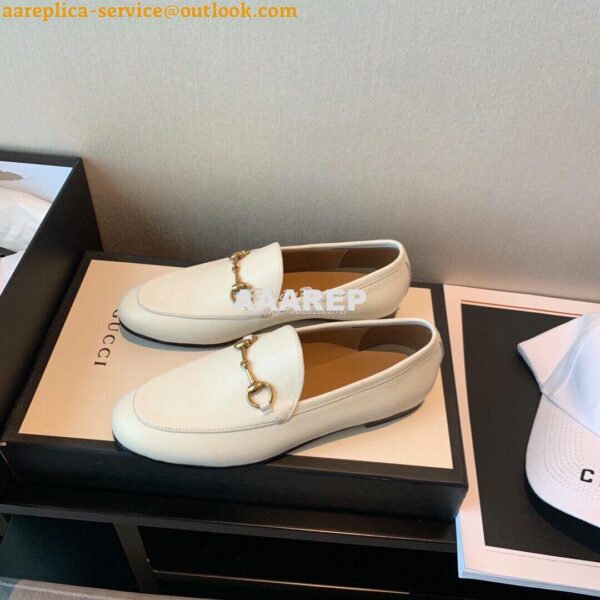 Replica Gucci Jordaan Leather Horsebit Loafer 404069 White 5