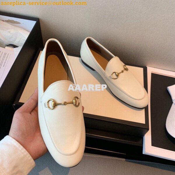 Replica Gucci Jordaan Leather Horsebit Loafer 404069 White 6