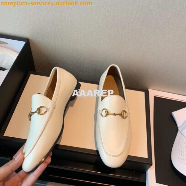 Replica Gucci Jordaan Leather Horsebit Loafer 404069 White 7