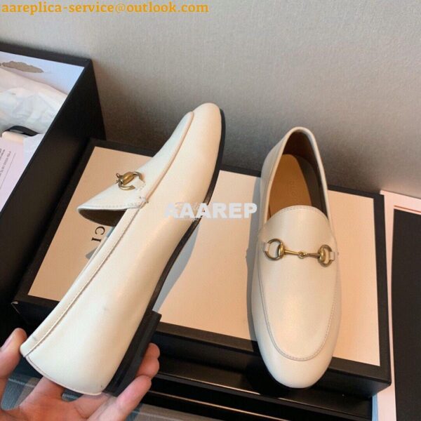 Replica Gucci Jordaan Leather Horsebit Loafer 404069 White 9