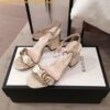 Replica Gucci Leather Mid-Heel Sandal 453379 Metallic Silver 2