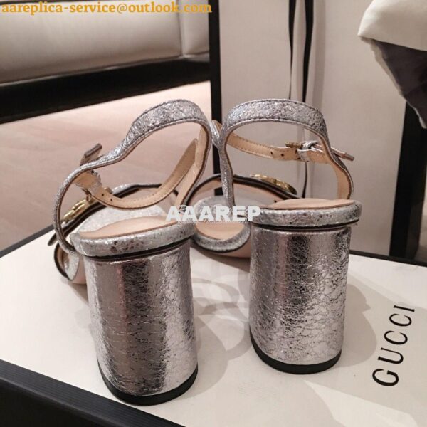 Replica Gucci Leather Mid-Heel Sandal 453379 Metallic Silver 7