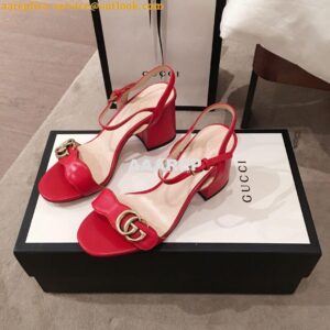 Replica Gucci Leather Mid-Heel Sandal 453379 Red