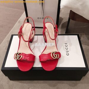 Replica Gucci Leather Mid-Heel Sandal 453379 Red 2