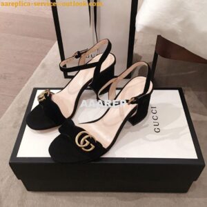 Replica Gucci Leather Mid-Heel Sandal 453379 Suede Black