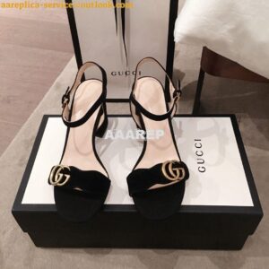 Replica Gucci Leather Mid-Heel Sandal 453379 Suede Black 2