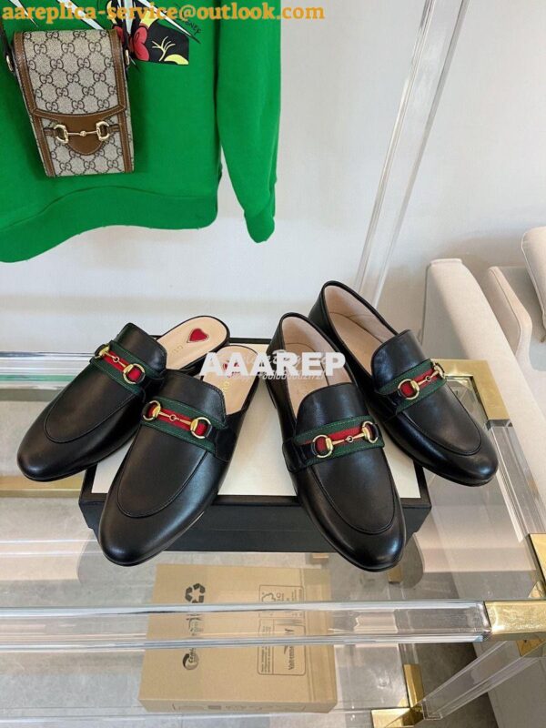 Replica Gucci Loafer Leather with Web 631619 Black