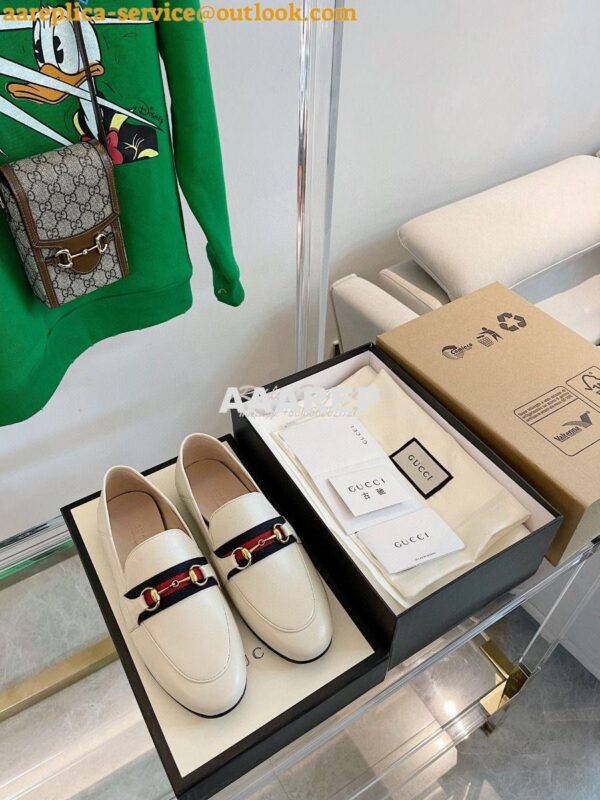 Replica Gucci Loafer Leather with Web 631619 White 3