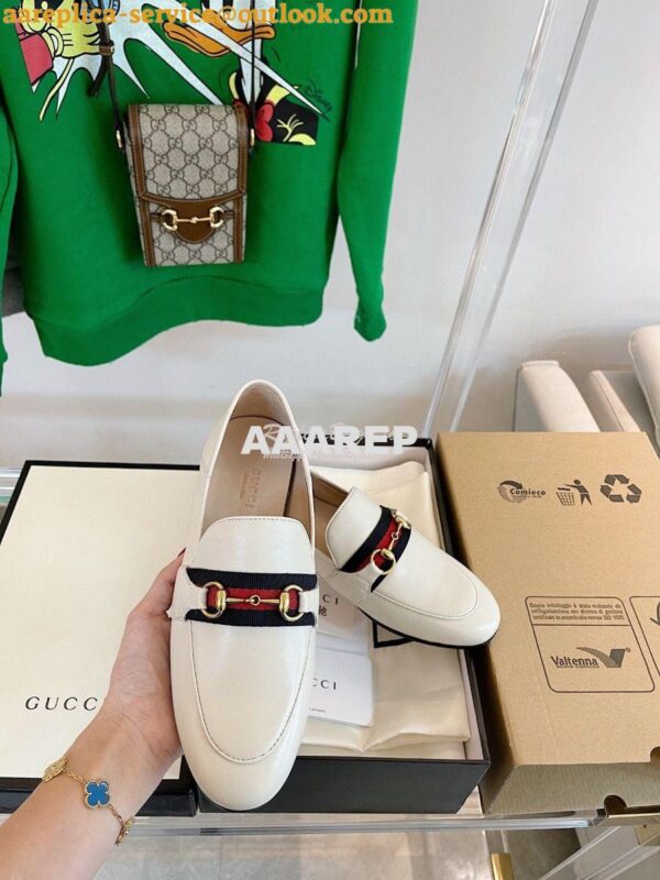 Replica Gucci Loafer Leather with Web 631619 White 5