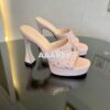 Replica Gucci Platform Slide Leather Sandal with Studs 740425 White 2