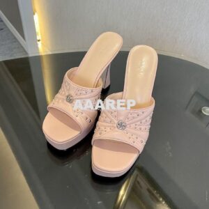 Replica Gucci Platform Slide Leather Sandal with Studs 740425 Pink 2