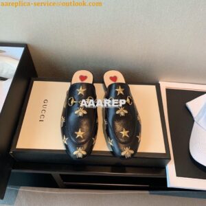 Replica Gucci Princetown Embroidered Leather Slipper 505268 Black 2