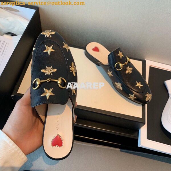 Replica Gucci Princetown Embroidered Leather Slipper 505268 Black 7