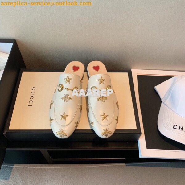 Replica Gucci Princetown Embroidered Leather Slipper 505268 White 3