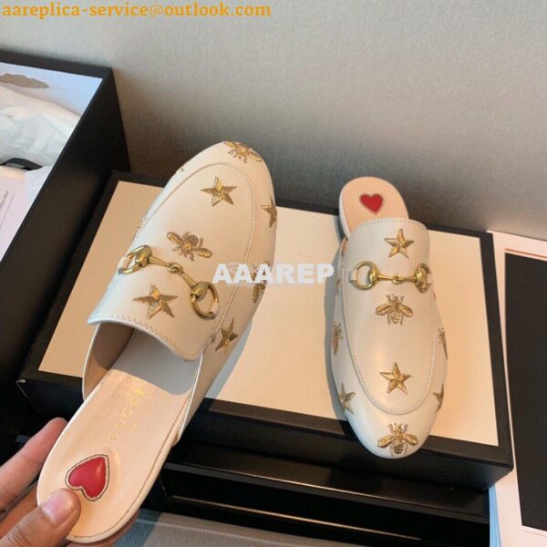 Replica Gucci Princetown Embroidered Leather Slipper 505268 White 7