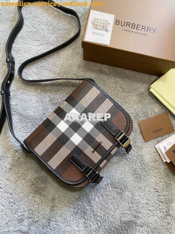 Replica Burberry Check E-canvas Messenger Bag Dark Birch Brown 8036552 2