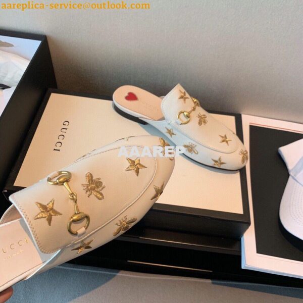 Replica Gucci Princetown Embroidered Leather Slipper 505268 White 8