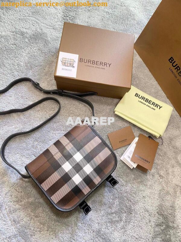 Replica Burberry Check E-canvas Messenger Bag Dark Birch Brown 8036552 11