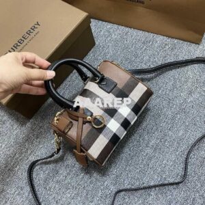 Replica Burberry Check Mini Bowling Bag Dark Birch Brown 80534961 2