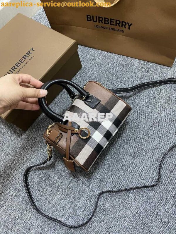 Replica Burberry Check Mini Bowling Bag Dark Birch Brown 80534961 2