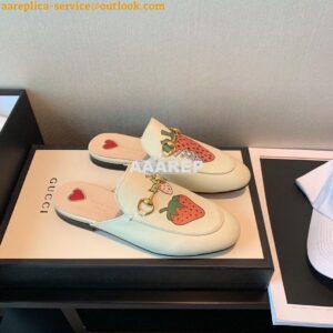 Replica Gucci Princetown Leather Slipper 505268 White with Strawberry 2