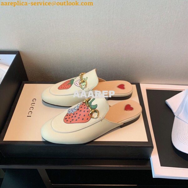 Replica Gucci Princetown Leather Slipper 505268 White with Strawberry 5