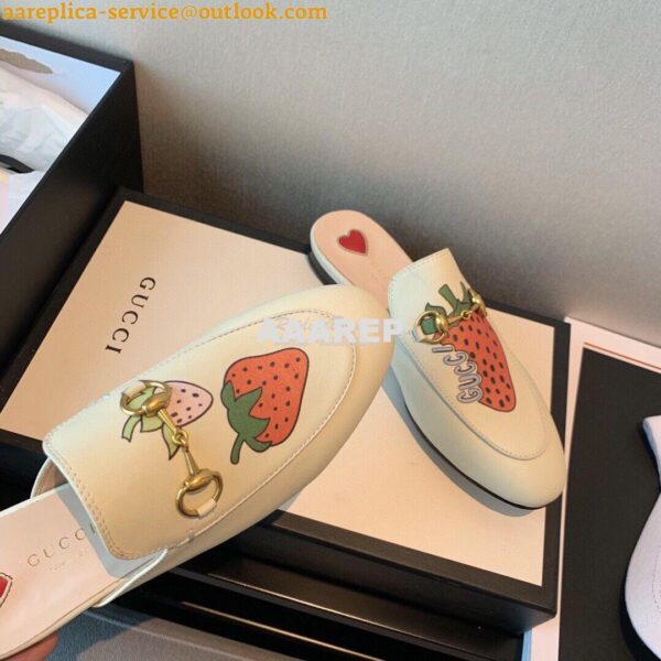 Replica Gucci Princetown Leather Slipper 505268 White with Strawberry 10