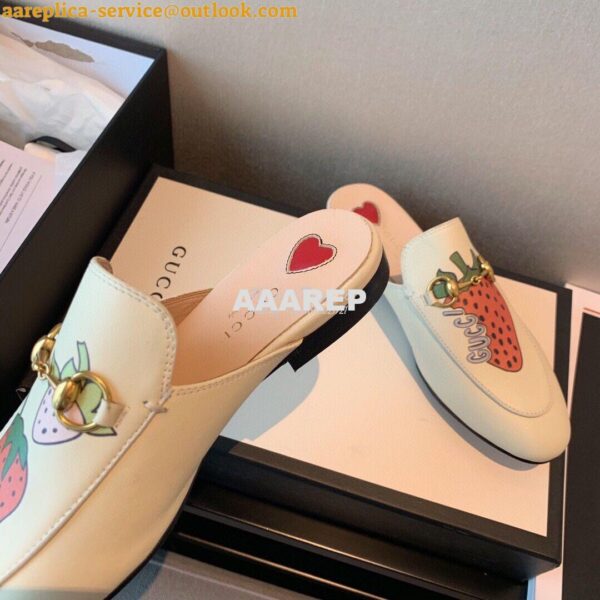 Replica Gucci Princetown Leather Slipper 505268 White with Strawberry 11