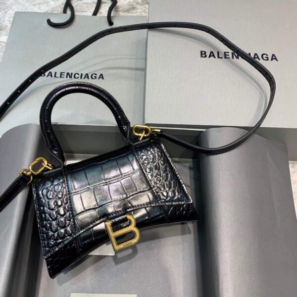 Replica Balenciaga 592833 Hourglass XS Top Handle Bag Black Gold 3