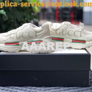 Replica Gucci Women Men's Rhyton Gucci Logo Leather Sneaker 528892