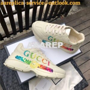 Replica Gucci Women Men's Rhyton Leather Sneaker with Metallic Logo 52