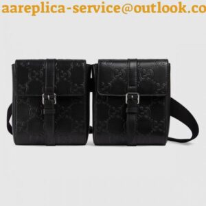 Replica Gucci Belt Bag In Black GG Embossed Leather