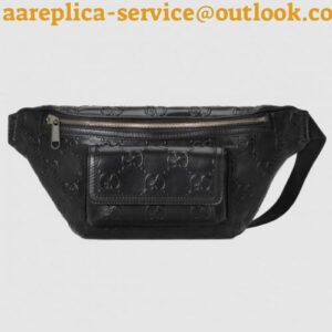 Replica Gucci Belt Bag In Black GG Embossed Perforated Leather