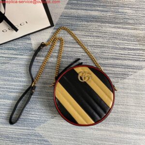 Replica Gucci 550154 GG Marmont Mini Round Shoulder Bag Black Yellow 2