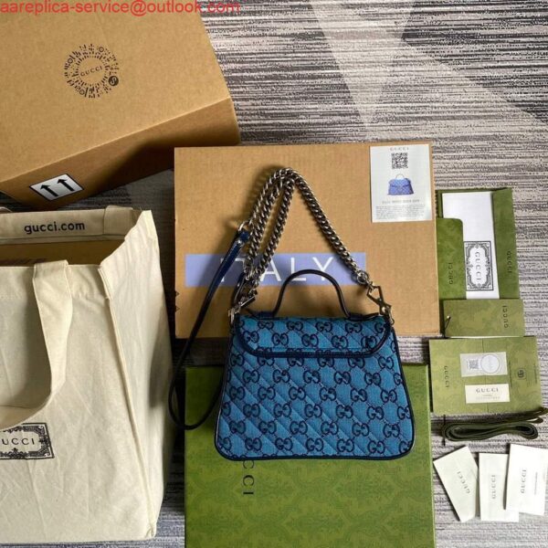 Replica Gucci 583571 GG Marmont Multicolour mini top handle bag Blue