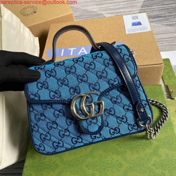 Replica Gucci 583571 GG Marmont Multicolour mini top handle bag Blue 6