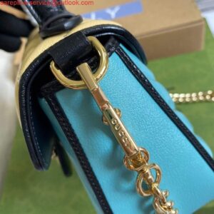 Replica Gucci 583571 GG Marmont Multicolour mini top handle bag Blue and Beige 2