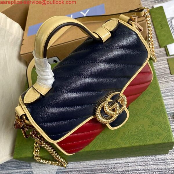 Replica Gucci 583571 GG Marmont Multicolour mini top handle bag Navy and Wine Red 6