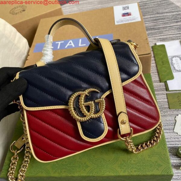 Replica Gucci 583571 GG Marmont Multicolour mini top handle bag Navy and Wine Red 7