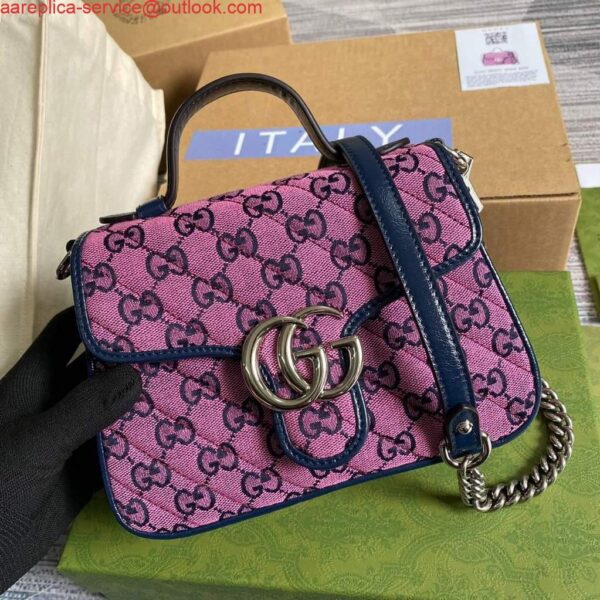 Replica Gucci 583571 GG Marmont Multicolour mini top handle bag Rose red 6