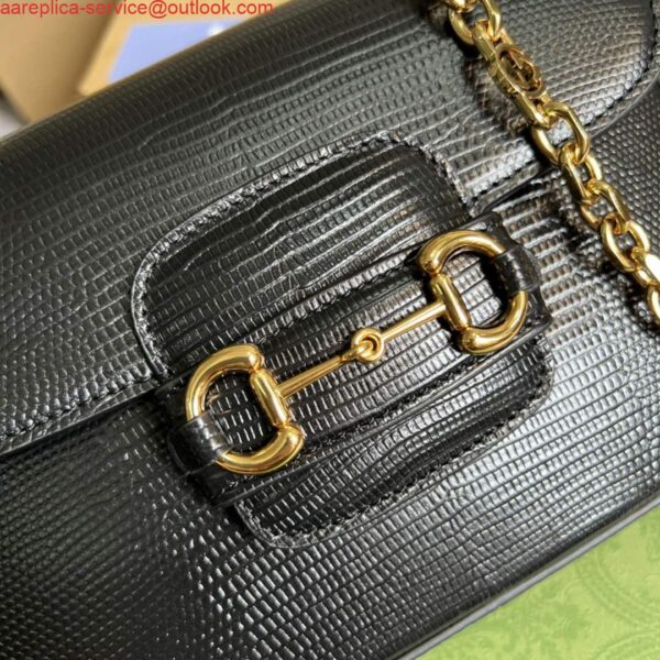 Replica Gucci Horsebit 1955 lizard mini bag 675801 black leather 6