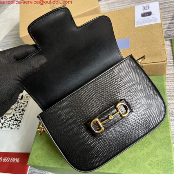 Replica Gucci Horsebit 1955 lizard mini bag 675801 black leather 8