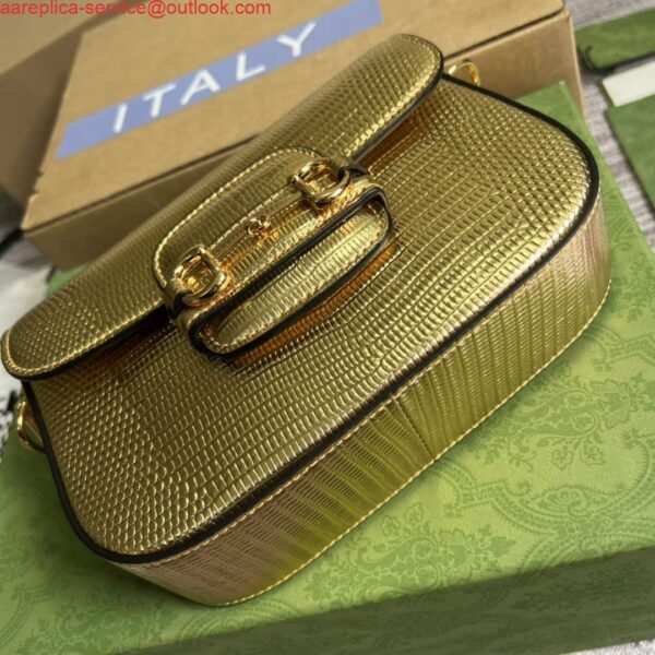 Replica Gucci Horsebit 1955 lizard mini bag 675801 gold leather 8