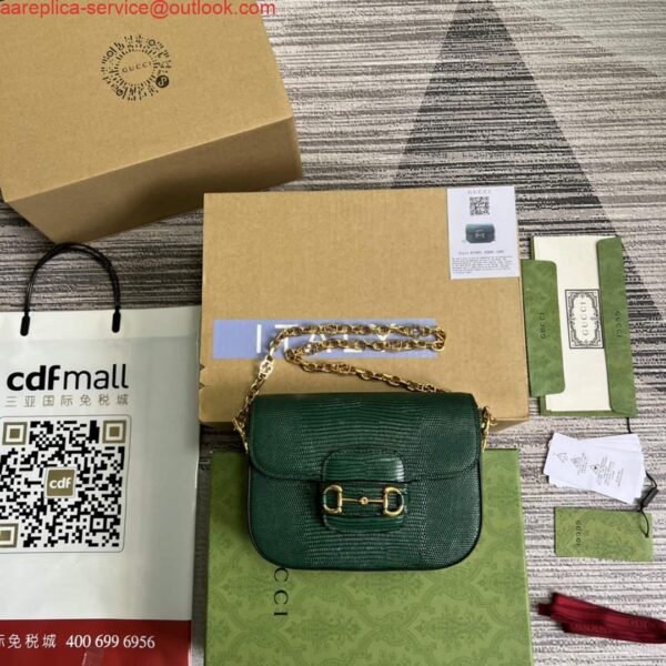 Replica Gucci Horsebit 1955 lizard mini bag 675801 green leather 5