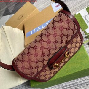 Replica Gucci Horsebit 1955 shoulder bag 602204 Beige and burgundy Original GG canvas 2