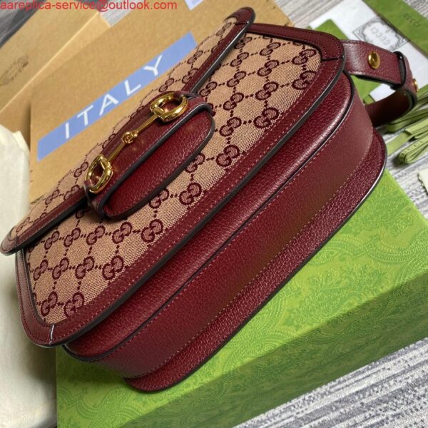 Replica Gucci Horsebit 1955 shoulder bag 602204 Beige and burgundy Original GG canvas 6