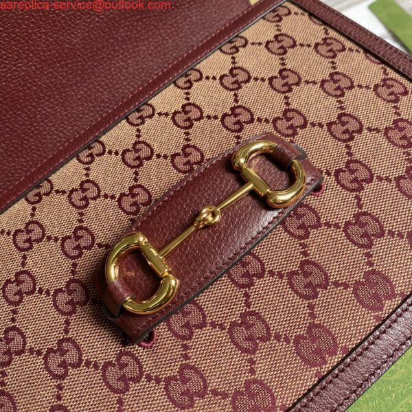 Replica Gucci Horsebit 1955 shoulder bag 602204 Beige and burgundy Original GG canvas 7