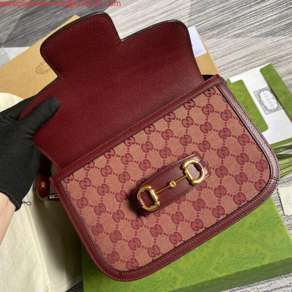 Replica Gucci Horsebit 1955 shoulder bag 602204 Beige and burgundy Original GG canvas 8