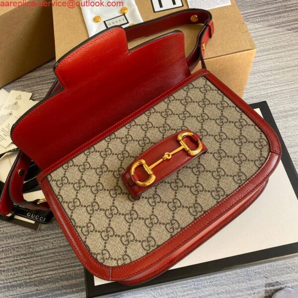 Replica Gucci Horsebit 1955 shoulder bag 602204 Beige with red leather 7