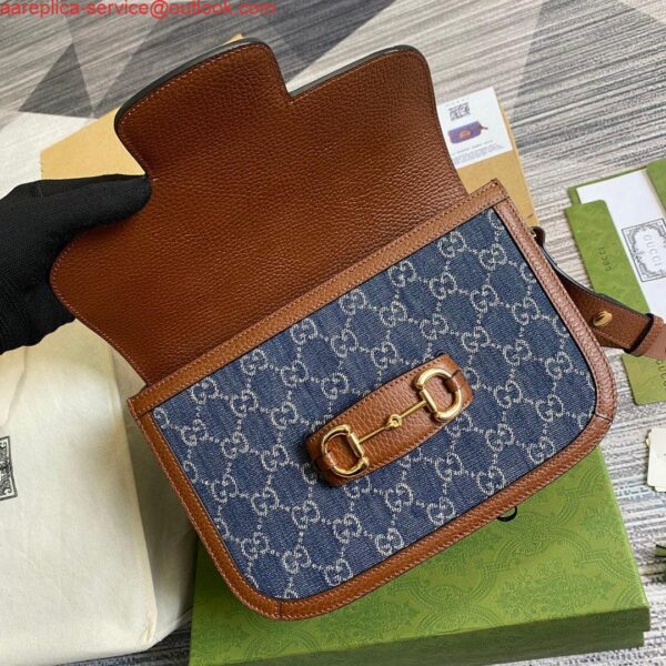 Replica Gucci Horsebit 1955 shoulder bag 602204 blue with brown leather 8